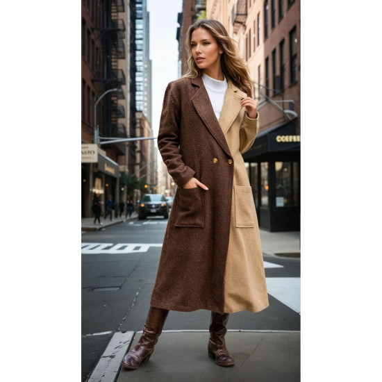 Pasaklı Giyim Kadın İki Renkli Kaşe Kaban