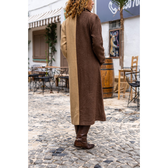 Pasaklı Giyim Kadın İki Renkli Kaşe Kaban