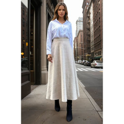 Pasaklı Giyim Kadın Kışlık Kırçıllı Kaşe Yüksek Bel Şık Uzun Kiloş Etek Vizon 3528330