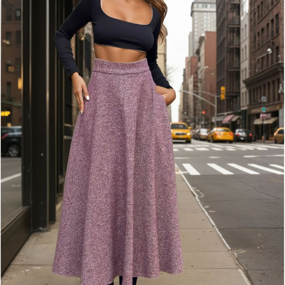 Pasaklı Giyim Kadın Kışlık Kırçıllı Kaşe Yüksek Bel Şık Uzun Kiloş Etek Bordo 3528330