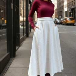 Pasaklı Giyim Kadın Kışlık Kırçıllı Kaşe Yüksek Bel Şık Uzun Kiloş Etek Ekru 3528330