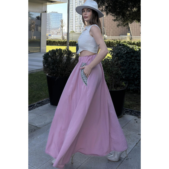 Pasaklı Giyim Kadın Kiloş Etek Hasır Cep Gül Kurusu