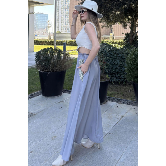 Pasaklı Giyim Kadın Kiloş Etek Hasır Cep Gri