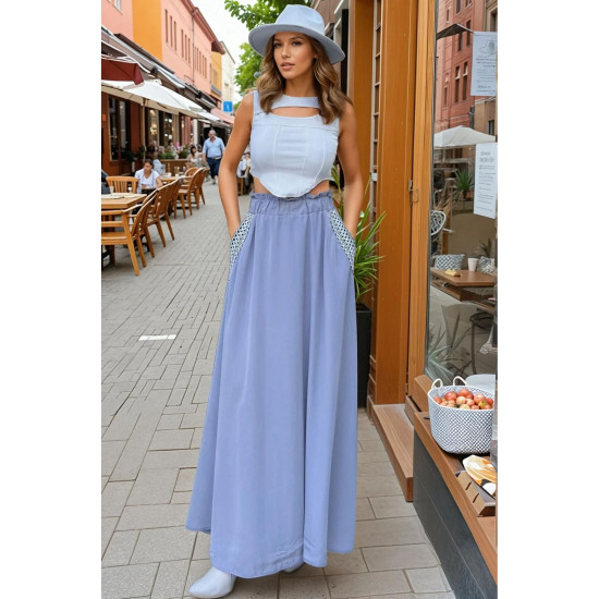 Pasaklı Giyim Kadın Kiloş Etek Hasır Cep Gri