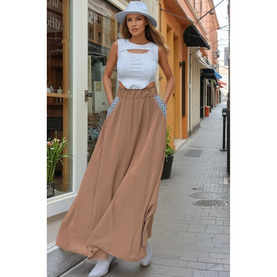 Pasaklı Giyim Kadın Kiloş Etek Hasır Cep Taba