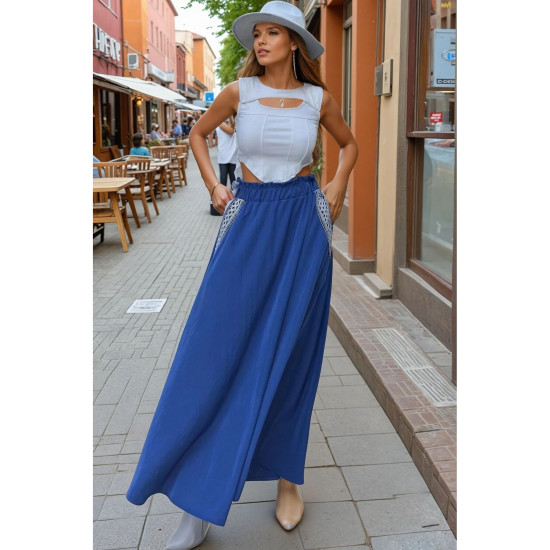 Pasaklı Giyim Kadın Kiloş Etek Hasır Cep İndigo