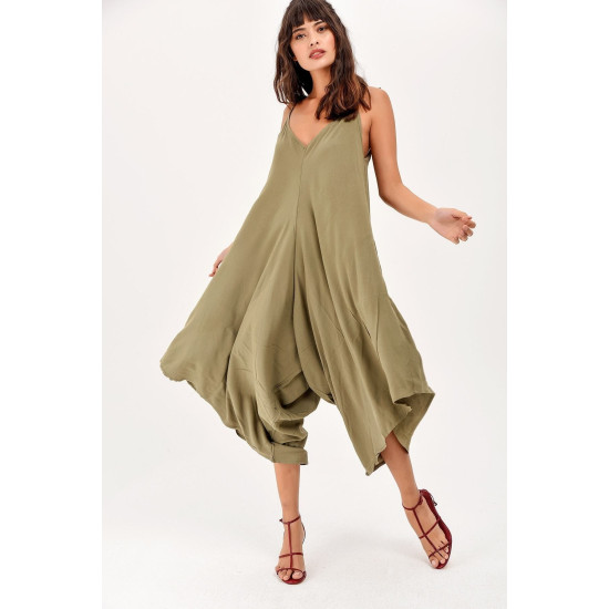 Pasaklı Giyim Kadın Viskon Pantolon Etek Tulum Haki