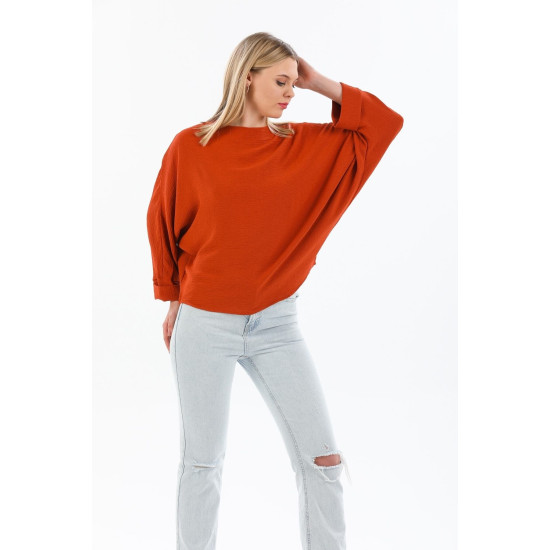 Pasaklı Giyim Kadın Yarasa Duble Kol Ekstra Oversize Bluz Kiremit