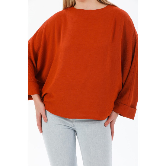 Pasaklı Giyim Kadın Yarasa Duble Kol Ekstra Oversize Bluz Kiremit