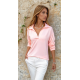 Pasaklı Giyim Kadın Polo Yaka Keten Bluz Pudra