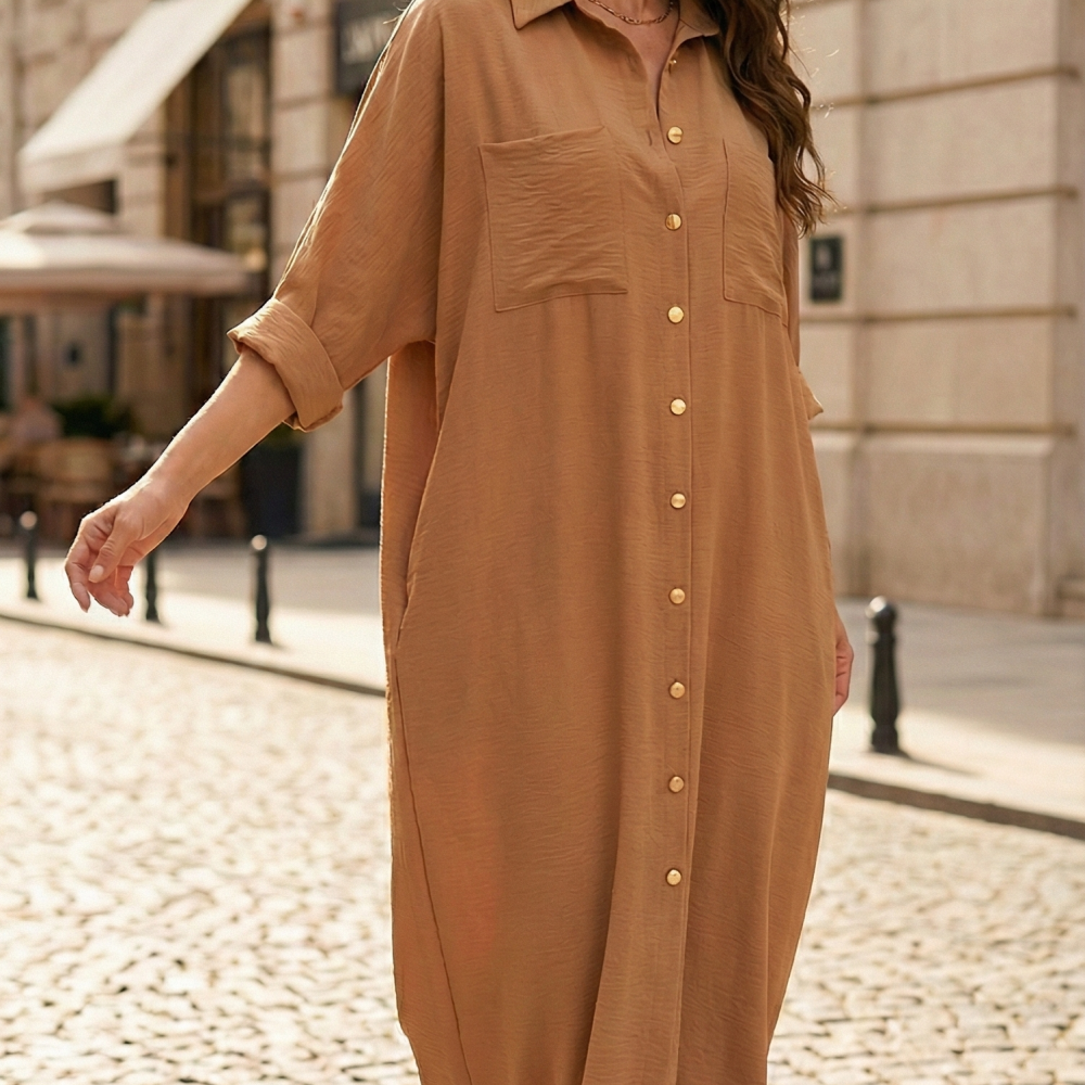 Pasaklı Giyim Kadın Oversize Yarasa Kol Tesettüre Uygun Gömlek Elbise-Tesettür Tunik 3282528 Bej