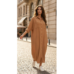 Pasaklı Giyim Kadın Oversize Yarasa Kol Tesettüre Uygun Gömlek Elbise-Tesettür Tunik 3282528 Bej