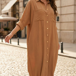 Pasaklı Giyim Kadın Oversize Yarasa Kol Tesettüre Uygun Gömlek Elbise-Tesettür Tunik 3282528 Bej