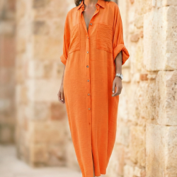 Pasaklı Giyim Kadın Oversize Yarasa Kol Tesettüre Uygun Gömlek Elbise-Tesettür Tunik 3282528 Turuncu