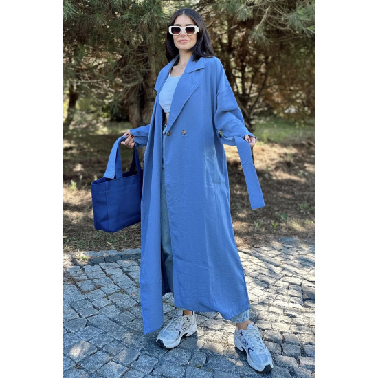 Pasaklı Giyim Kadın Ekstra Oversize Trençkot Mavi