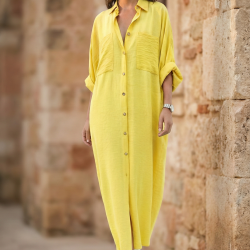 Pasaklı Giyim Kadın Oversize Yarasa Kol Tesettüre Uygun Gömlek Elbise-Tesettür Tunik 3282528 Sarı