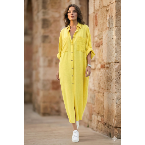 Pasaklı Giyim Kadın Oversize Yarasa Kol Tesettüre Uygun Gömlek Elbise-Tesettür Tunik 3282528 Sarı