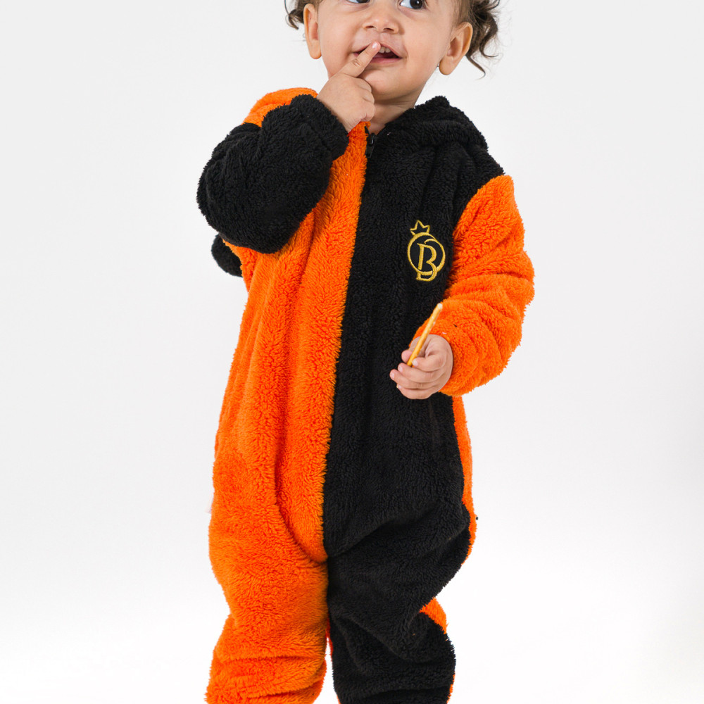 Welsoft Peluş Unisex Fermuarlı Kışlık Bebek Uyku Tulumu Bebek Tulumu Çocuk Tulumu Çocuk Kostümü Turuncu
