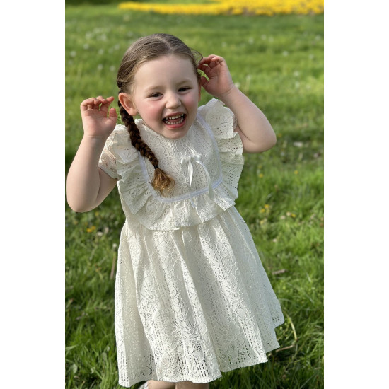 Kız Bebek Elbise Kız Çocuk Elbise Doğum Günü Parti Düğün Elbise Dantelli Kısa Kol Astarlı Elbise