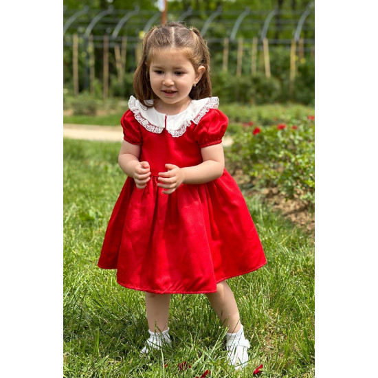 Kız Bebek Elbise Kız Çocuk Elbise Doğum Günü Parti Düğün Elbise Dantelli Kısa Kol Astarlı Elbise