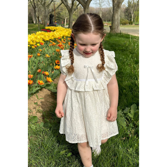 Kız Bebek Elbise Kız Çocuk Elbise Doğum Günü Parti Düğün Elbise Dantelli Kısa Kol Astarlı Elbise