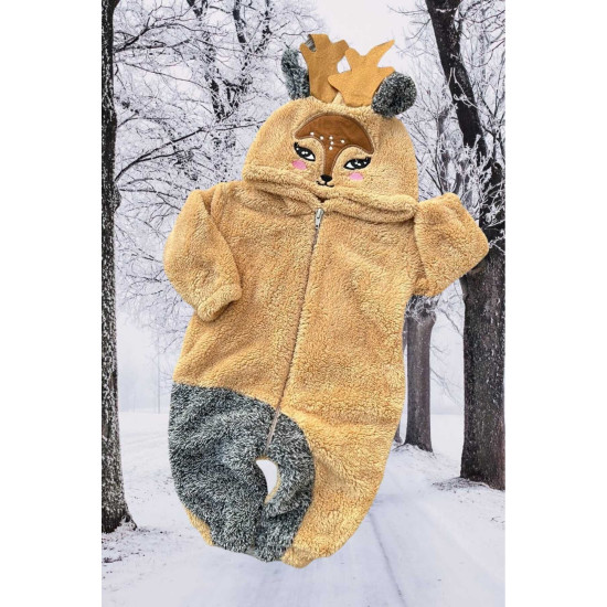 Welsoft Peluş Fermuarlı Kışlık Unisex Kız Erkek Bebek Uyku Tulumu Bebek Tulumu Çocuk Tulumu Kostümü