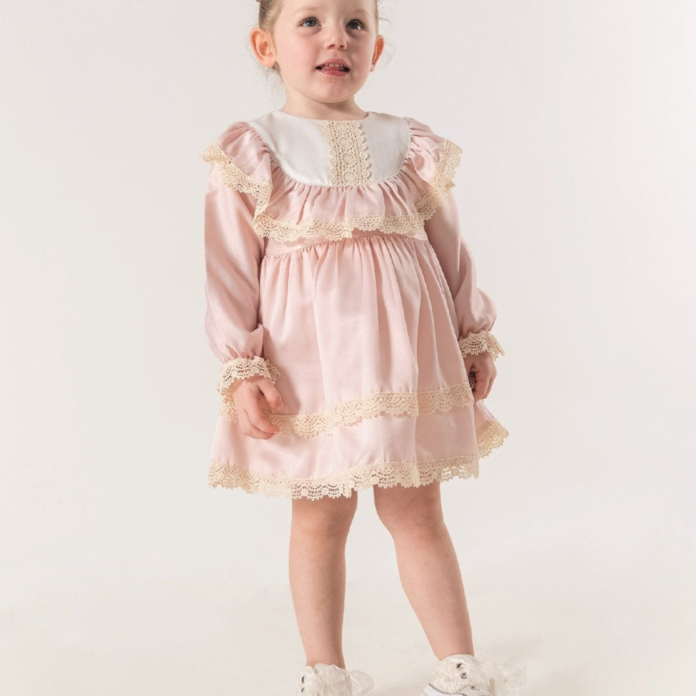 BabyAnimals Dantelli Saten Kız Çocuk Elbise Pudra