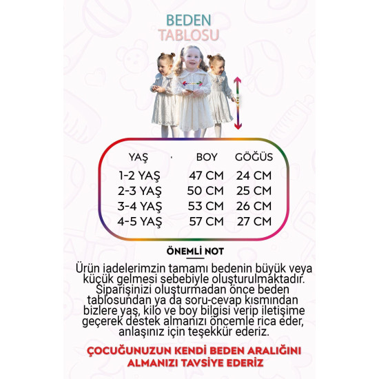 Kız Bebek Elbise Kız Çocuk Elbise Doğum Günü Parti Düğün Elbise Uzun Kol Astarlı Dantelli Bebek Giyi