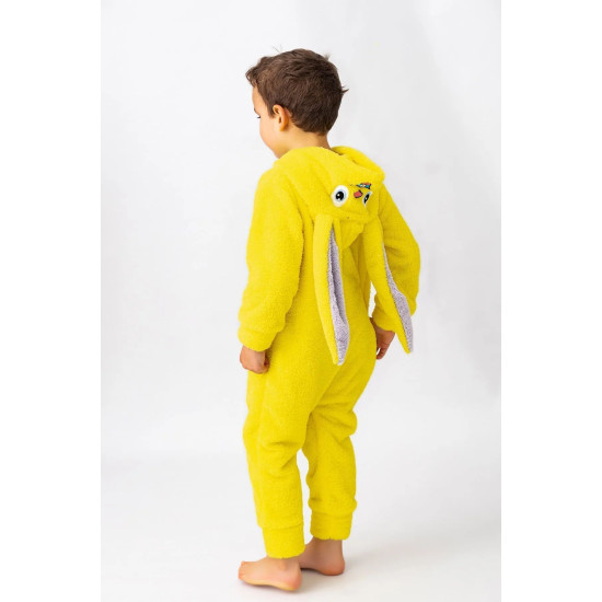 Welsoft Peluş Fermuarlı Kışlık Unisex Kız Erkek Bebek Uyku Tulumu Bebek Tulumu Çocuk Tulumu Kostümü Sarı