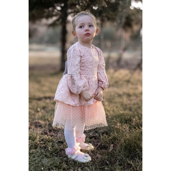 Kız Bebek Elbise Kız Çocuk Elbise Doğum Günü Parti Düğün Elbise Tüllü Uzun Kol Astarlı Bebek Giyim