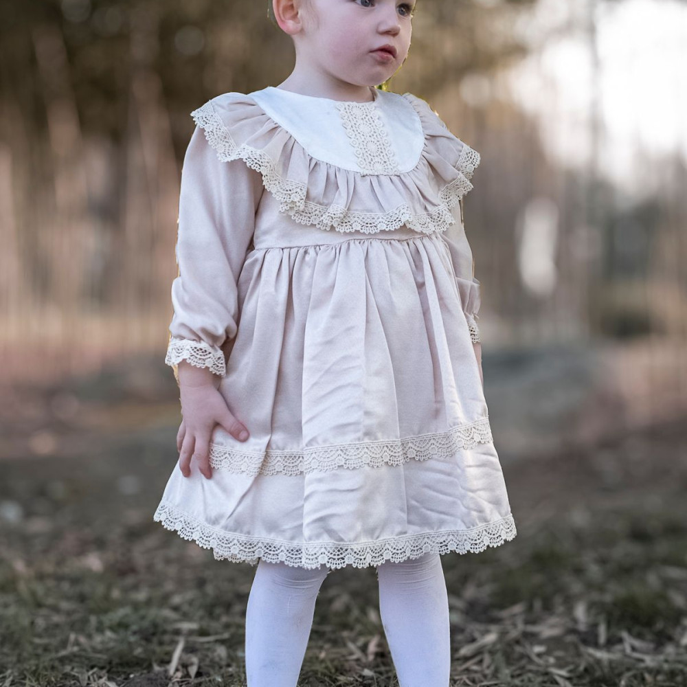 BabyAnimals Dantelli Saten Kız Çocuk Elbise Krem