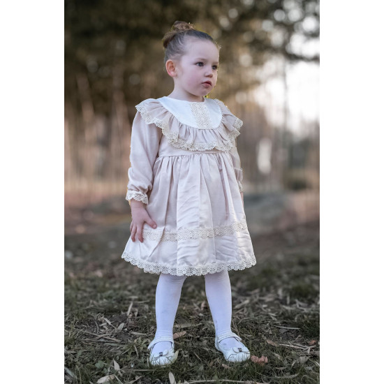 BabyAnimals Dantelli Saten Kız Çocuk Elbise Krem