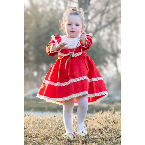 BabyAnimals Dantelli Saten Kız Çocuk Elbise Kırmızı