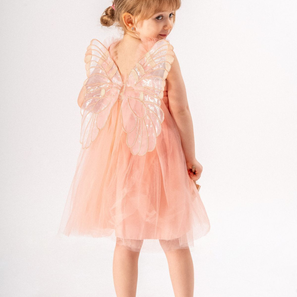 Kız Bebek Kız Çocuk Doğum Günü Parti Düğün Yazlık Elbise Tüllü Tütü Astarlı Bebek Takım Kanatlı Turuncu