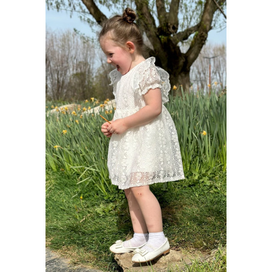 Kız Bebek Elbise Kız Çocuk Elbise Doğum Günü Parti Düğün Elbise Dantelli Kısa Kol Astarlı Elbise