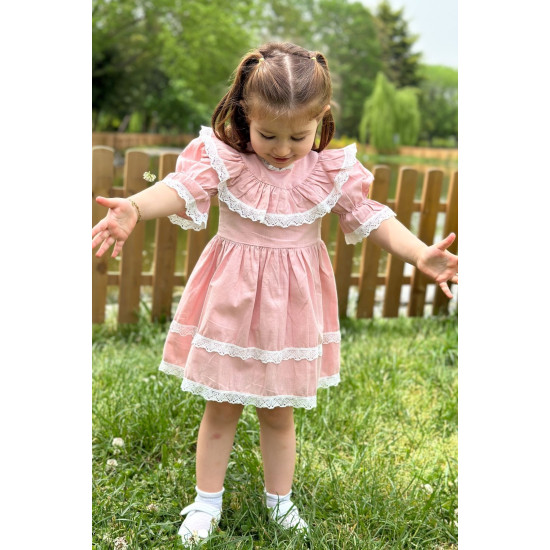 Kız Bebek Elbise Kız Çocuk Elbise Doğum Günü Parti Düğün Elbise Dantelli Kısa Kol Astarlı Elbise