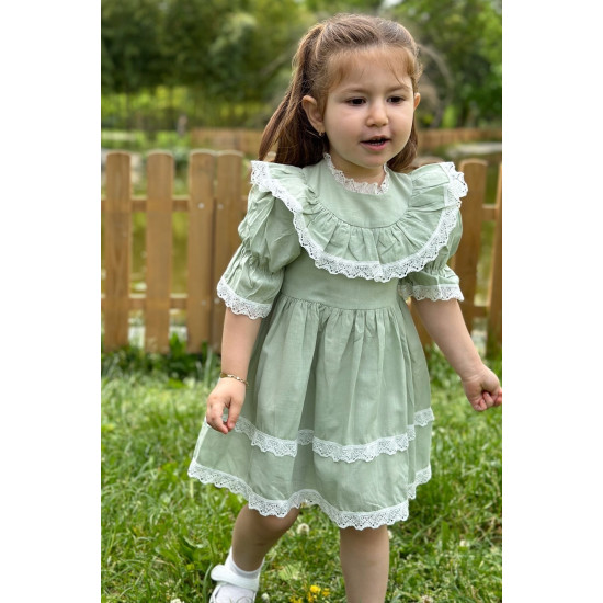 Kız Bebek Elbise Kız Çocuk Elbise Doğum Günü Parti Düğün Elbise Dantelli Kısa Kol Astarlı Elbise
