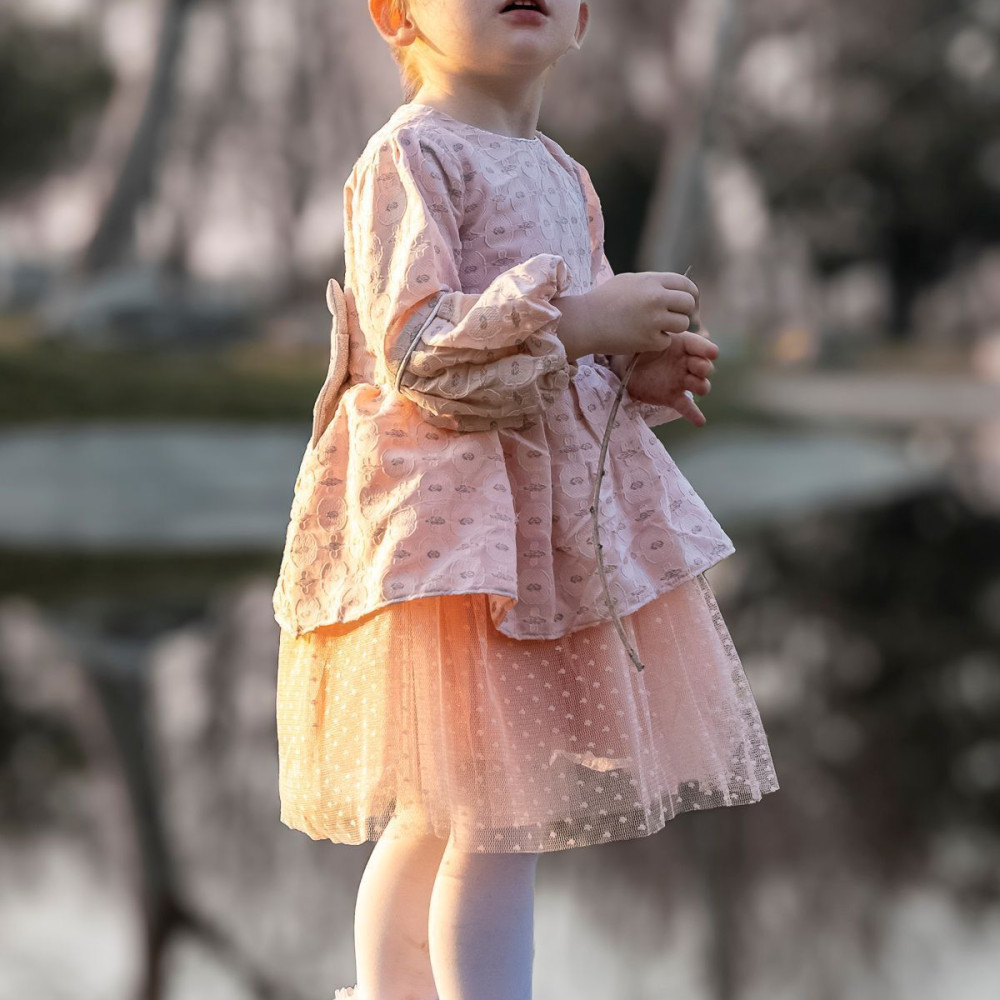 Kız Bebek Elbise Kız Çocuk Elbise Doğum Günü Parti Düğün Elbise Tüllü Uzun Kol Astarlı Bebek Giyim