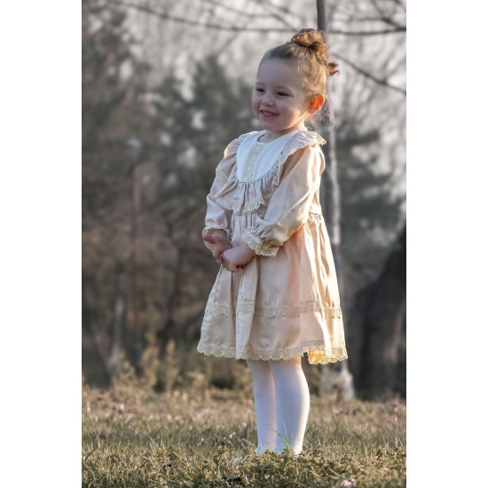 BabyAnimals Dantelli Saten Kız Çocuk Elbise Krem
