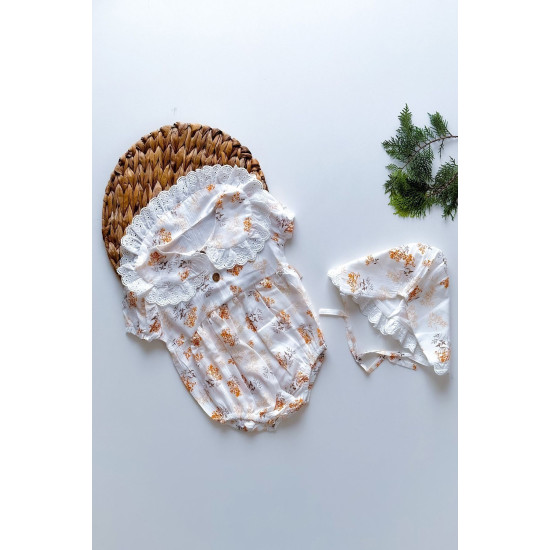 Kız Bebek Salopet Slopet Şapkalı Tulum Bebek Tulum