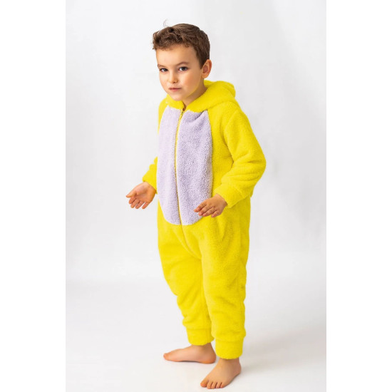 Welsoft Peluş Fermuarlı Kışlık Unisex Kız Erkek Bebek Uyku Tulumu Bebek Tulumu Çocuk Tulumu Kostümü Sarı