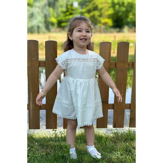 Kız Bebek Elbise Kız Çocuk Elbise Doğum Günü Parti Düğün Elbise Dantelli Kısa Kol Astarlı Elbise