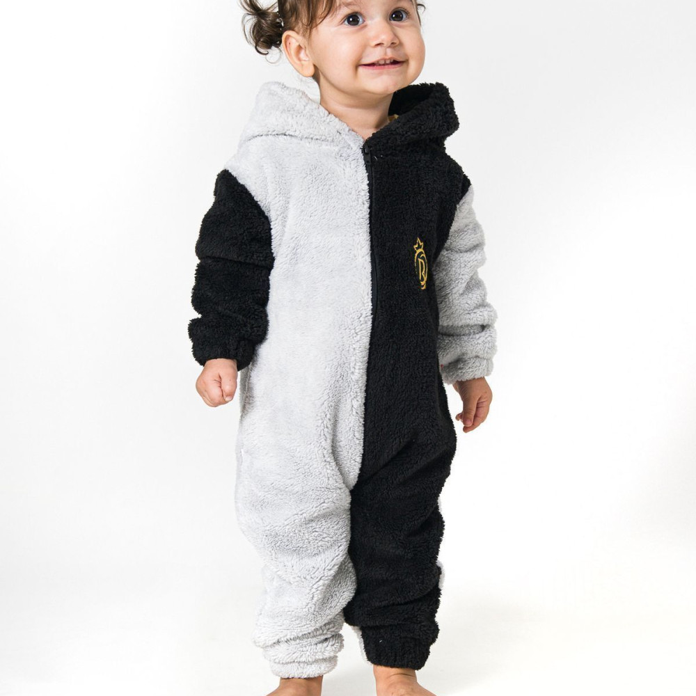 Welsoft Peluş Fermuarlı Kışlık Unisex Kız Erkek Bebek Uyku Tulumu Bebek Tulumu Çocuk Tulumu Kostümü Gri