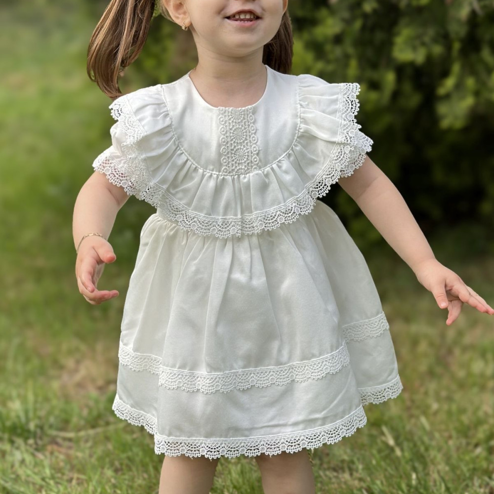 Kız Bebek Elbise Kız Çocuk Elbise Doğum Günü Parti Düğün Elbise Dantelli Kısa Kol Astarlı Elbise