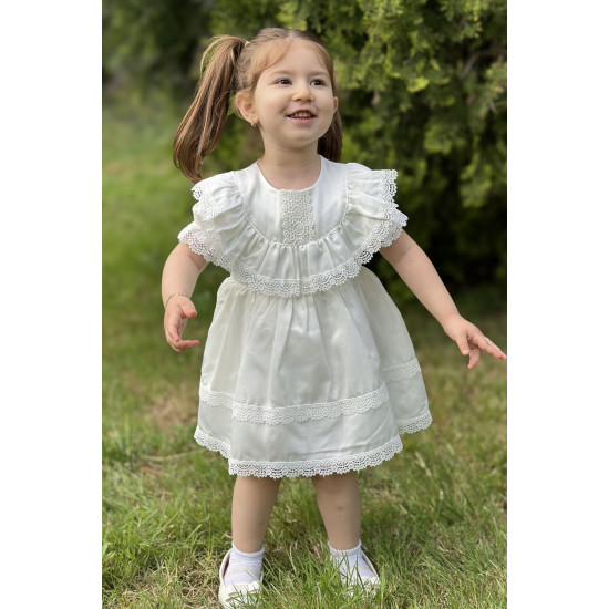 Kız Bebek Elbise Kız Çocuk Elbise Doğum Günü Parti Düğün Elbise Dantelli Kısa Kol Astarlı Elbise