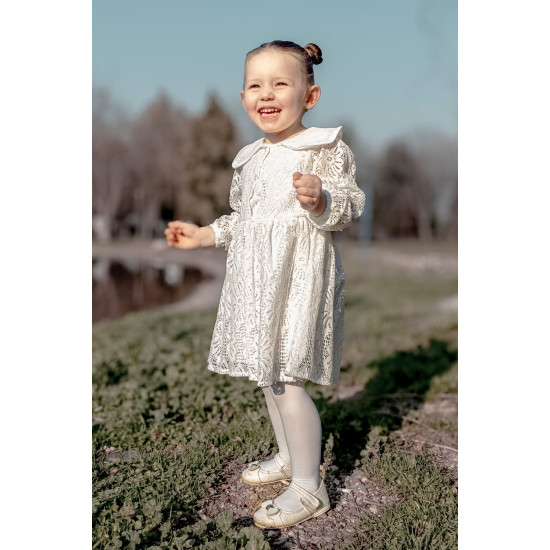 Kız Bebek Elbise Kız Çocuk Elbise Doğum Günü Parti Düğün Elbise Uzun Kol Astarlı Dantelli Bebek Giyi