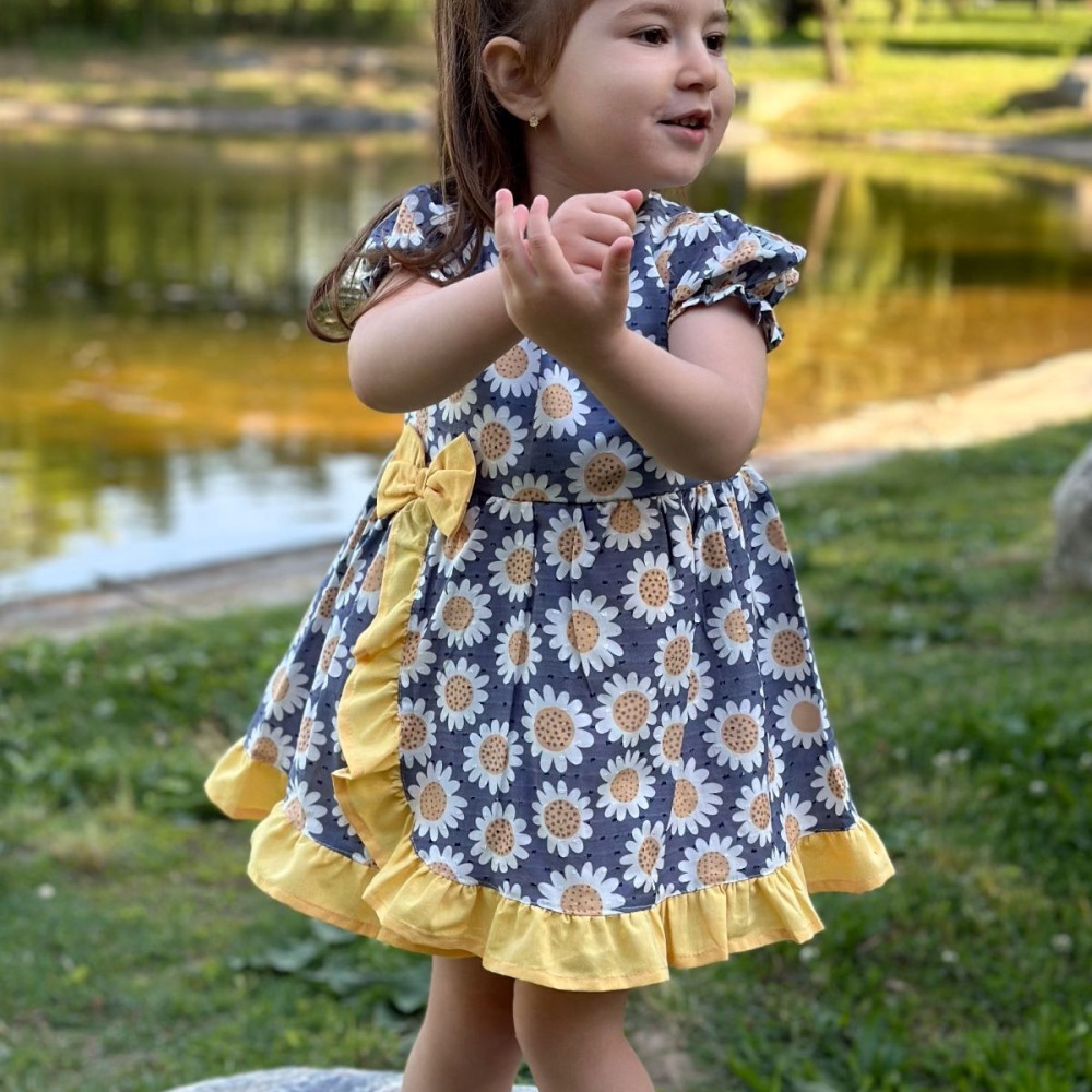 Kız Bebek Elbise Kız Çocuk Elbise Doğum Günü Parti Düğün Elbise Dantelli Kısa Kol Astarlı Elbise Mavi