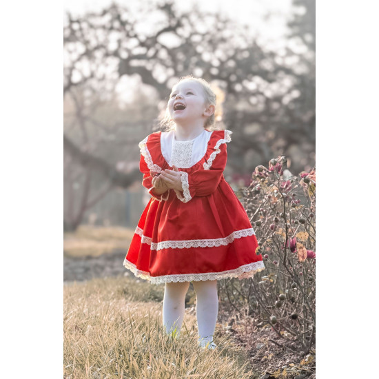 BabyAnimals Dantelli Saten Kız Çocuk Elbise Kırmızı