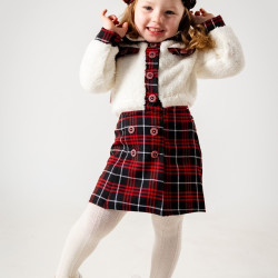 Kız Çocuk Kız Bebek Hırkalı Şapkalı Etekli Welsoft Peluş Oduncu Üçlü elbise takım Kırmızı 