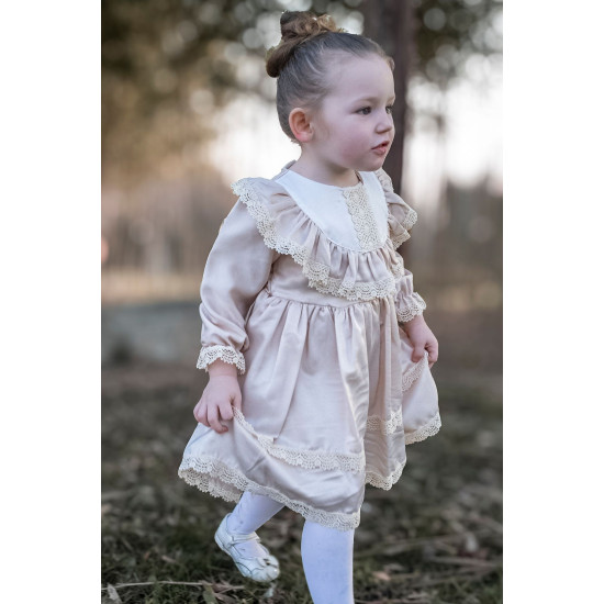 BabyAnimals Dantelli Saten Kız Çocuk Elbise Krem